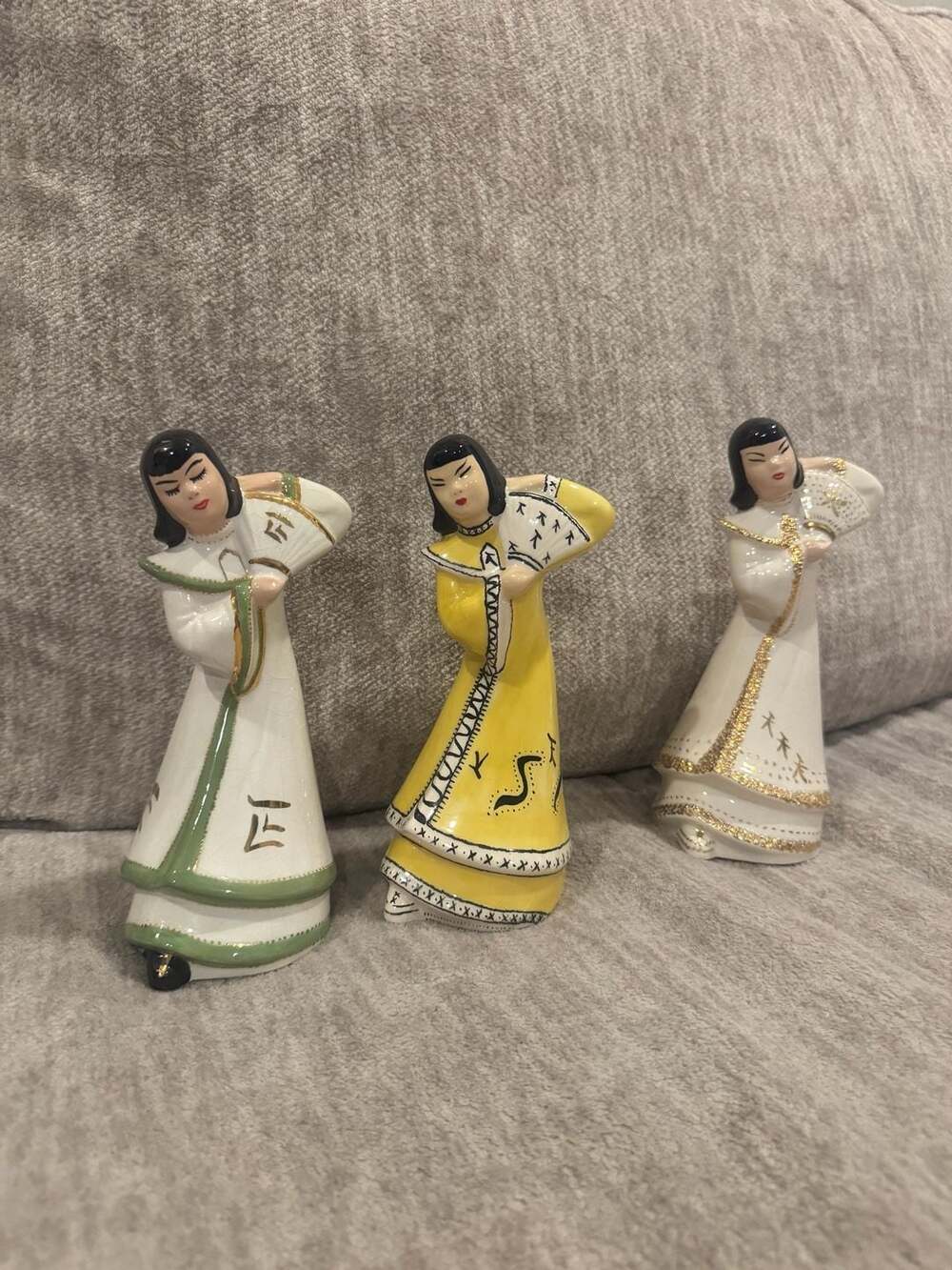 Vintage Kleine Co Asian Woman Dancer Figurine Set Of 3 Ceramic